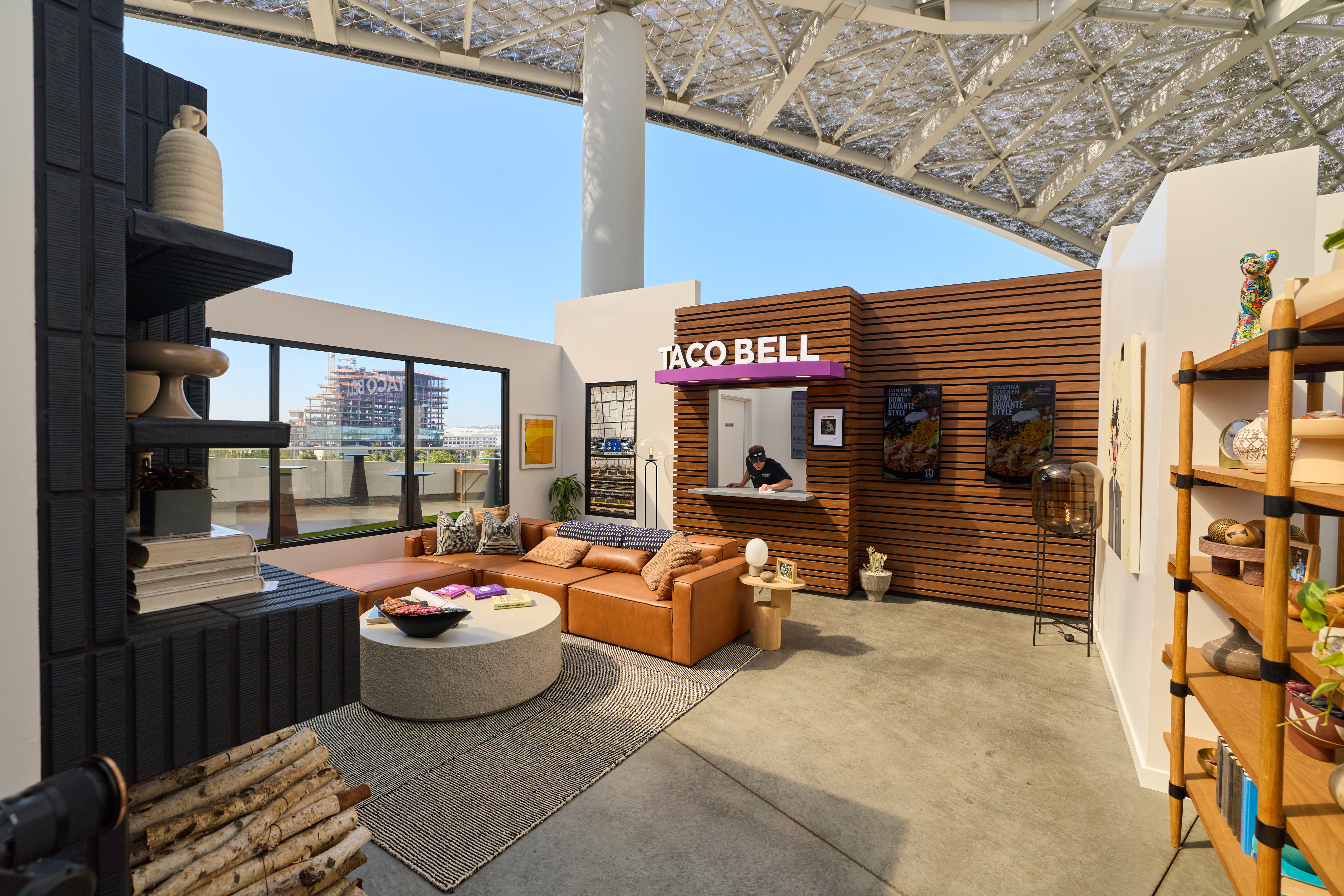 A wide shot of the Taco Bell in Davante's living room